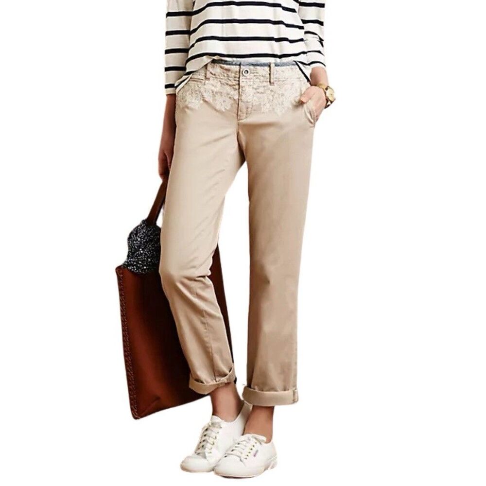 Anthropologie Pilcro & The Letterpress Hyphen Embroidered Chino Pants Khaki 28